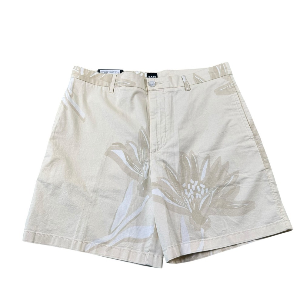 Hugo Boss Karlos Light Khaki Floral Men's Chino Shorts Size 32 NWT 50538839